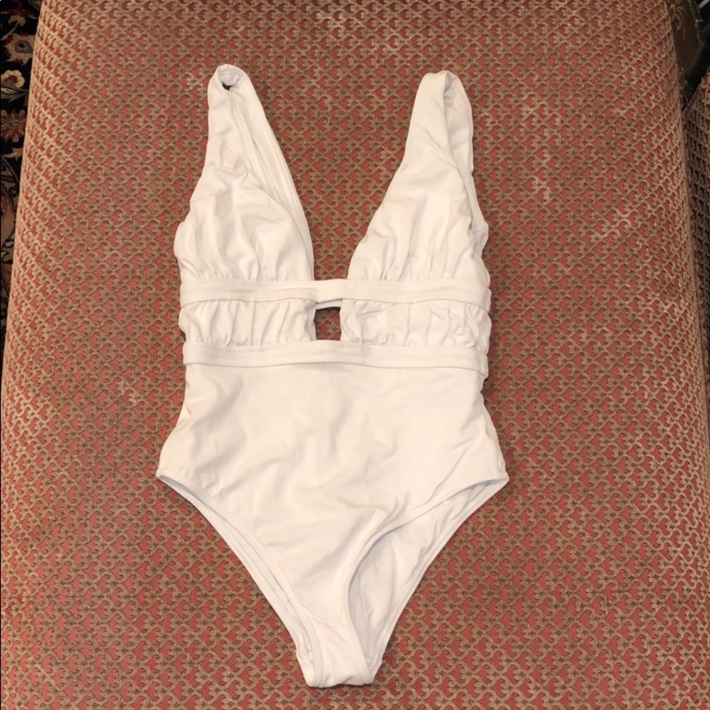 White Mid-Plunge One Piece Swimsuit